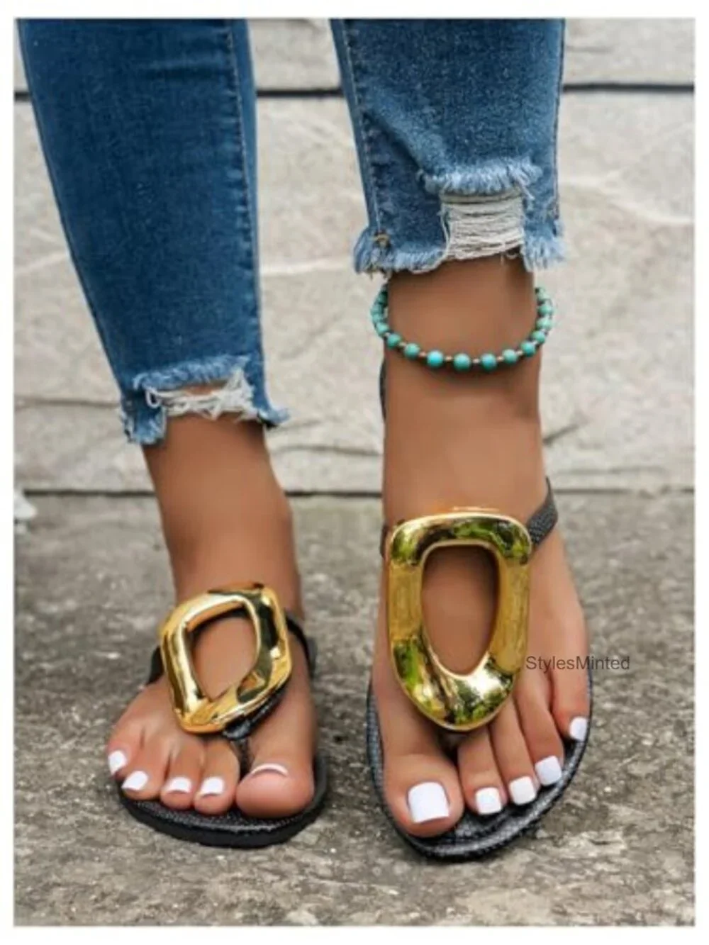 Gold Metallic Flip Flops Women's Flat Sandals Thong Slides